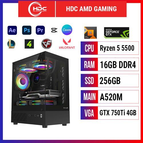 PC HDC AMD GAMING CPU Zyzen 5 5500 – RAM 16GB DDR4 – SSD 256GB – MAIN A520 - VGA GTX 750Ti 4GB